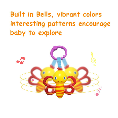4-Pack Baby Hanging Rattle Toys – Cartoon Animal Stroller Toys for Infants, Crib Car Seat Travel Toys, Birthday Gift for Newborns