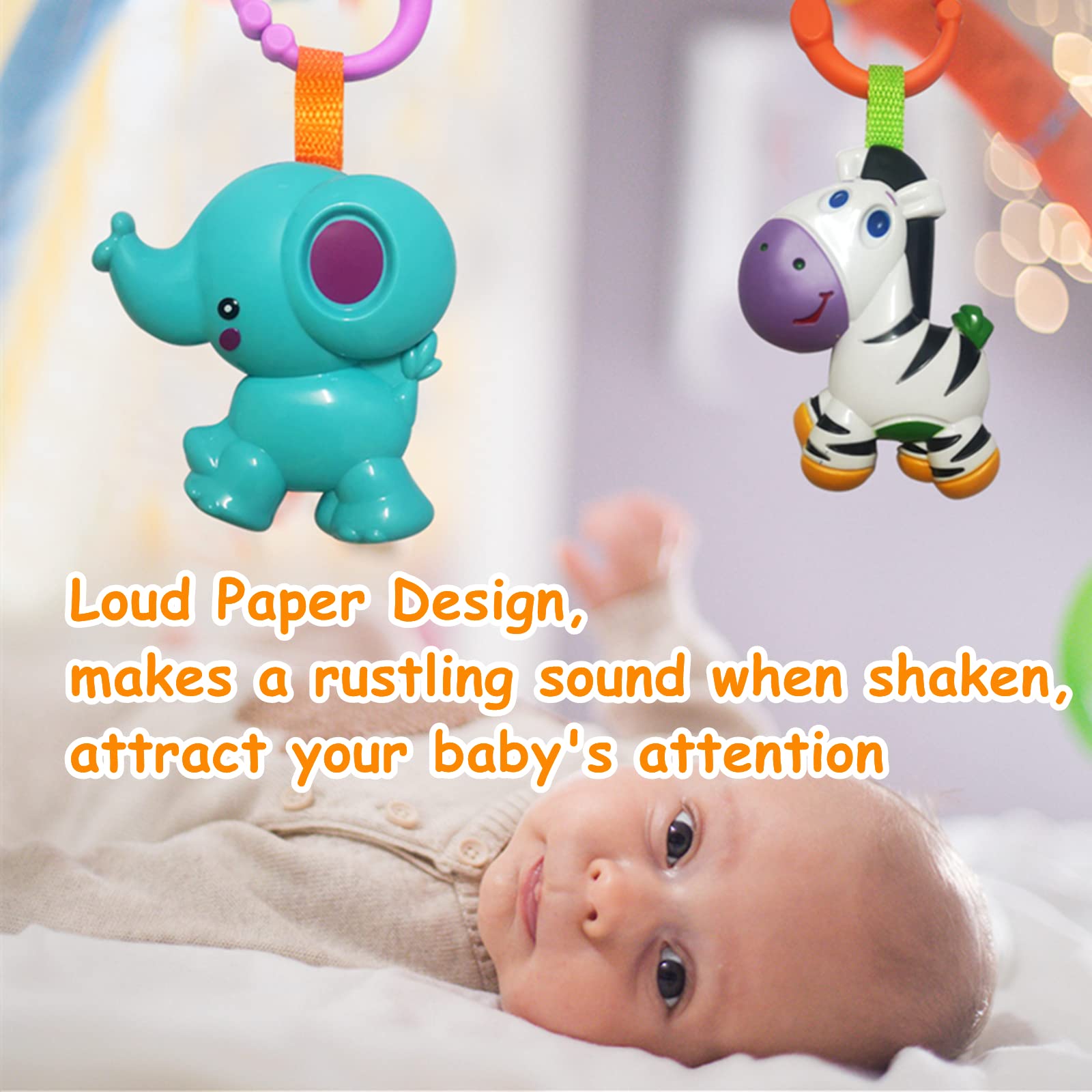 4-Pack Baby Hanging Rattle Toys – Cartoon Animal Stroller Toys for Infants, Crib Car Seat Travel Toys, Birthday Gift for Newborns