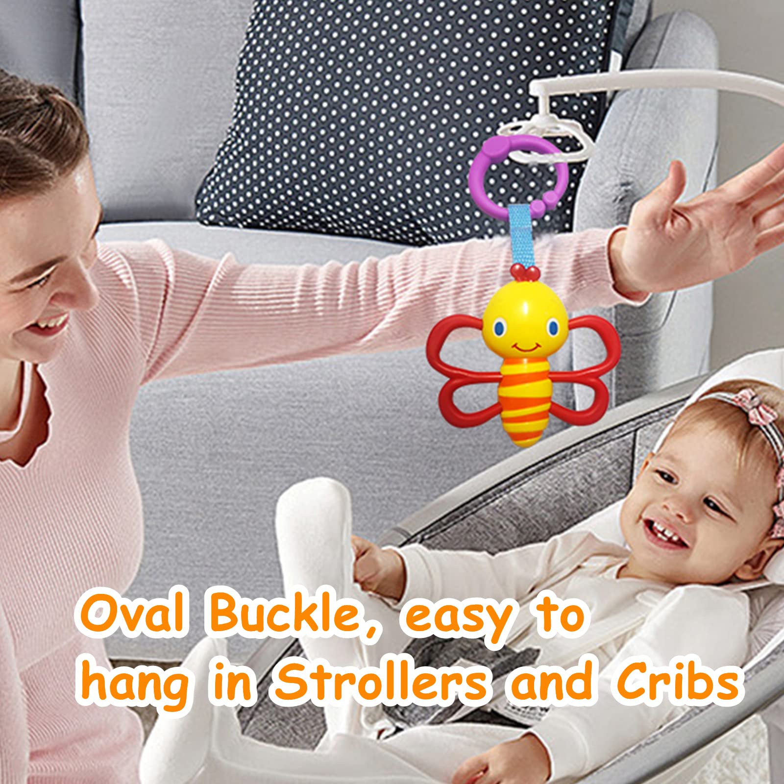 4-Pack Baby Hanging Rattle Toys – Cartoon Animal Stroller Toys for Infants, Crib Car Seat Travel Toys, Birthday Gift for Newborns
