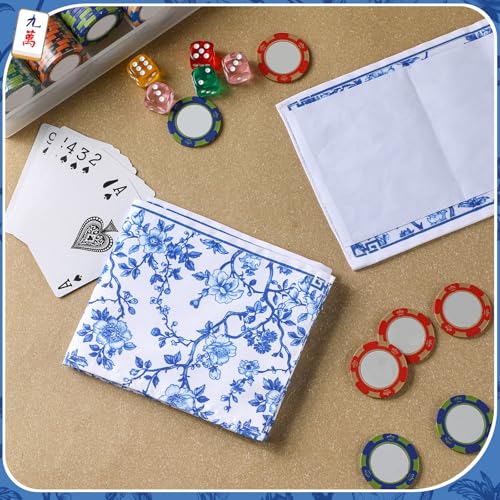 4 Pack Chinoiserie Mahjong Card Holder – Blue & White Fabric PVC Sleeves for American Cards