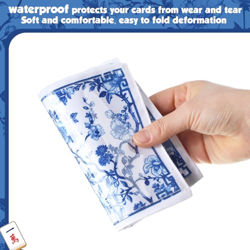4 Pack Chinoiserie Mahjong Card Holder – Blue & White Fabric PVC Sleeves for American Cards