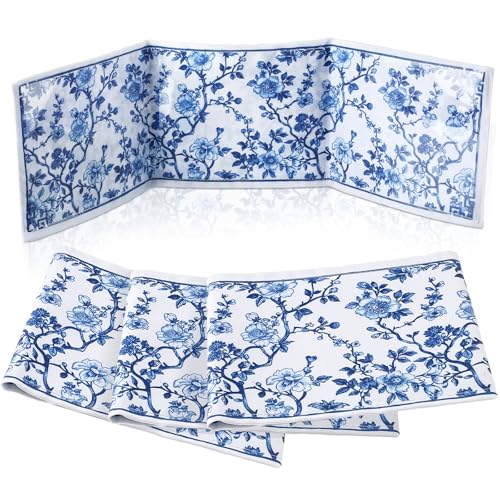 4 Pack Chinoiserie Mahjong Card Holder – Blue & White Fabric PVC Sleeves for American Cards