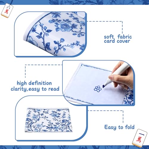 4 Pack Chinoiserie Mahjong Card Holder – Blue & White Fabric PVC Sleeves for American Cards