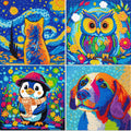 4-Pack Diamond Art Kits for Kids – Dog, Cat, Penguin, Owl – Beginner Crafts for Ages 8-12