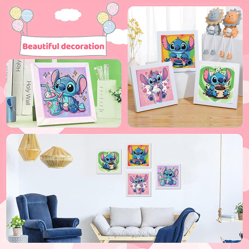 4-Pack Diamond Art Painting Kits for Kids – Cartoon Gem Art, Beginner Craft Kit, 6x6 Inch Each, by KOJEFCV