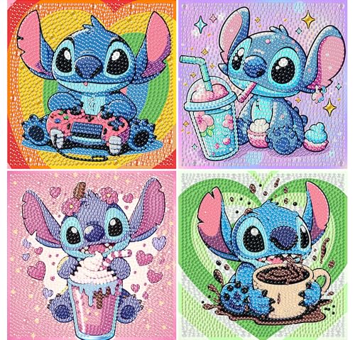 4-Pack Diamond Art Painting Kits for Kids – Cartoon Gem Art, Beginner Craft Kit, 6x6 Inch Each, by KOJEFCV