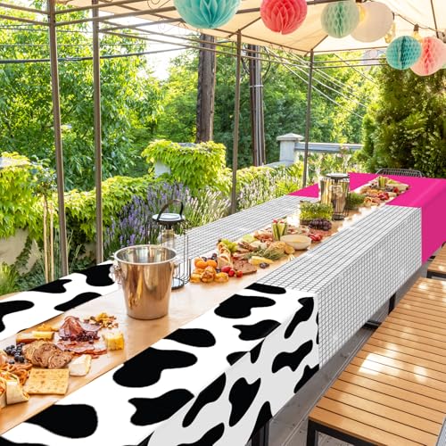 4 Pack Disco Cowgirl Plastic Tablecloths – Hot Pink Cow Print & Disco Ball Party Decor