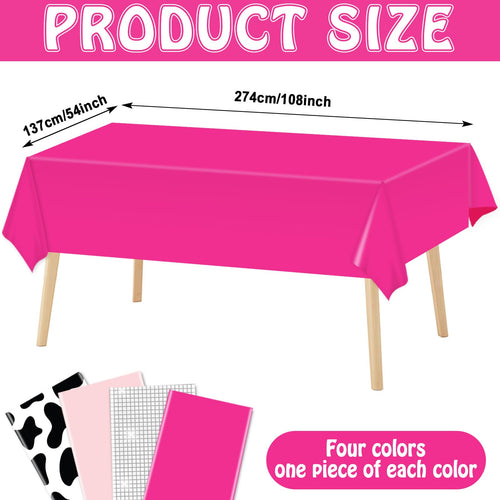 4 Pack Disco Cowgirl Plastic Tablecloths – Hot Pink Cow Print & Disco Ball Party Decor