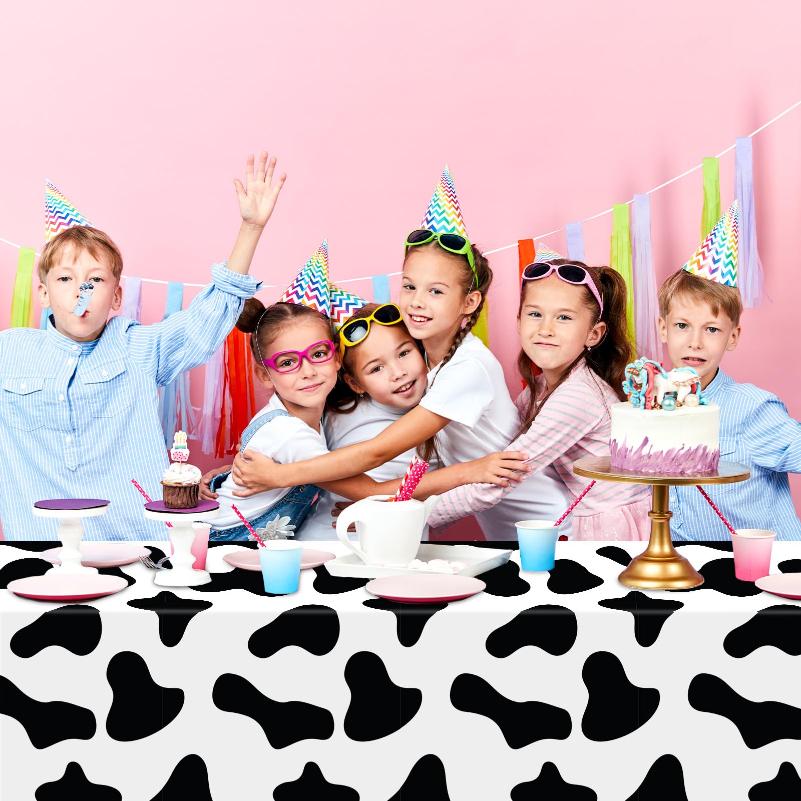 4 Pack Disco Cowgirl Plastic Tablecloths – Hot Pink Cow Print & Disco Ball Party Decor