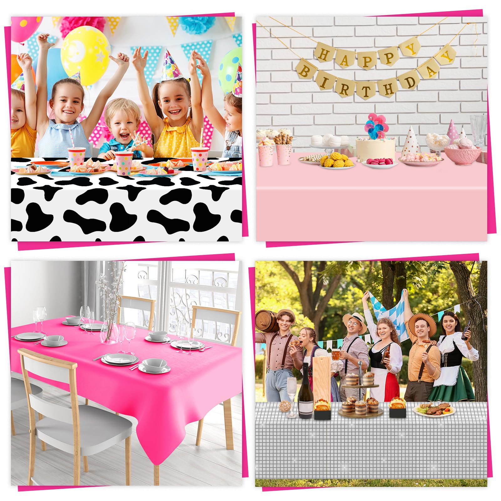 4 Pack Disco Cowgirl Plastic Tablecloths – Hot Pink Cow Print & Disco Ball Party Decor