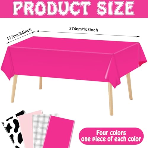 4 Pack Disco Cowgirl Plastic Tablecloths – Hot Pink Cow Print & Disco Ball Party Decor