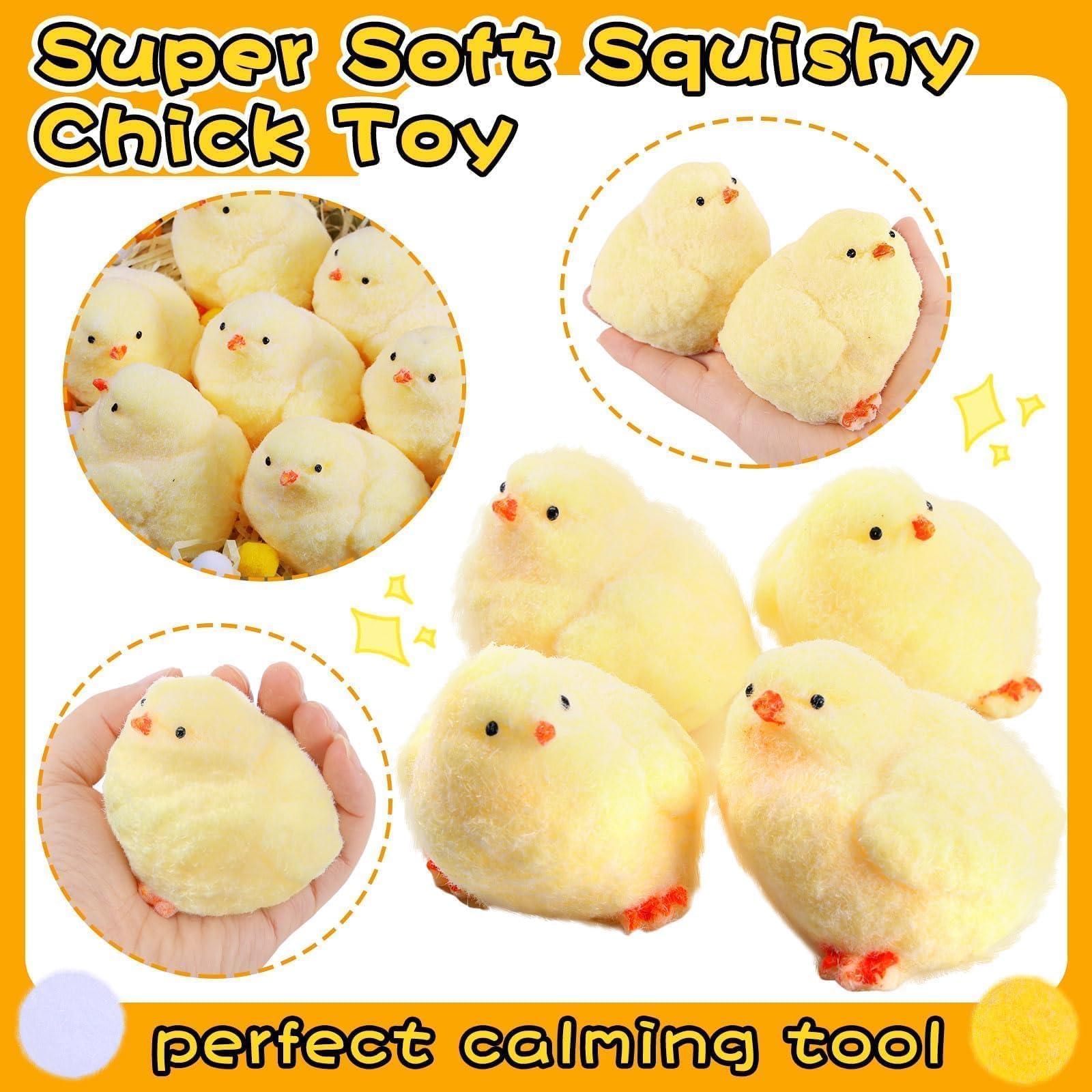 4 Pack Handmade Chick Squeeze Toys – Ultra Soft TPR Taba Chick Fidget Toys for Stress Relief, Easter Basket Stuffers