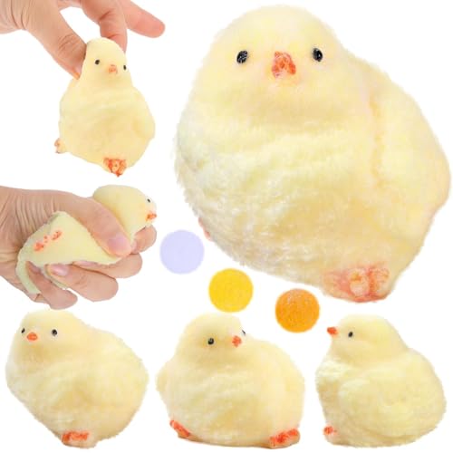 4 Pack Handmade Chick Squeeze Toys – Ultra Soft TPR Taba Chick Fidget Toys for Stress Relief, Easter Basket Stuffers