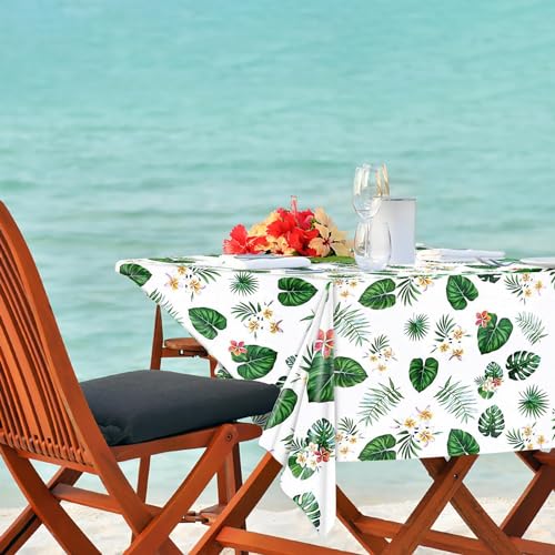 4 Pack Hawaiian Luau Plastic Tablecloths 86x51 Inches – Tropical Palm Leaves Design for Party Decor