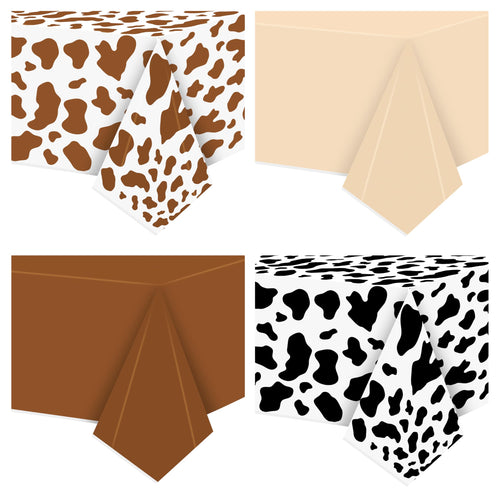 4 Pack Highland Cow Tablecloths - 87x51 Inch Disposable Plastic Party Table Covers