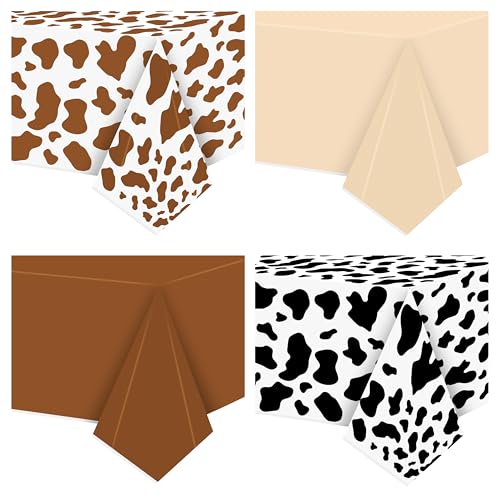 4 Pack Highland Cow Tablecloths - 87x51 Inch Disposable Plastic Party Table Covers