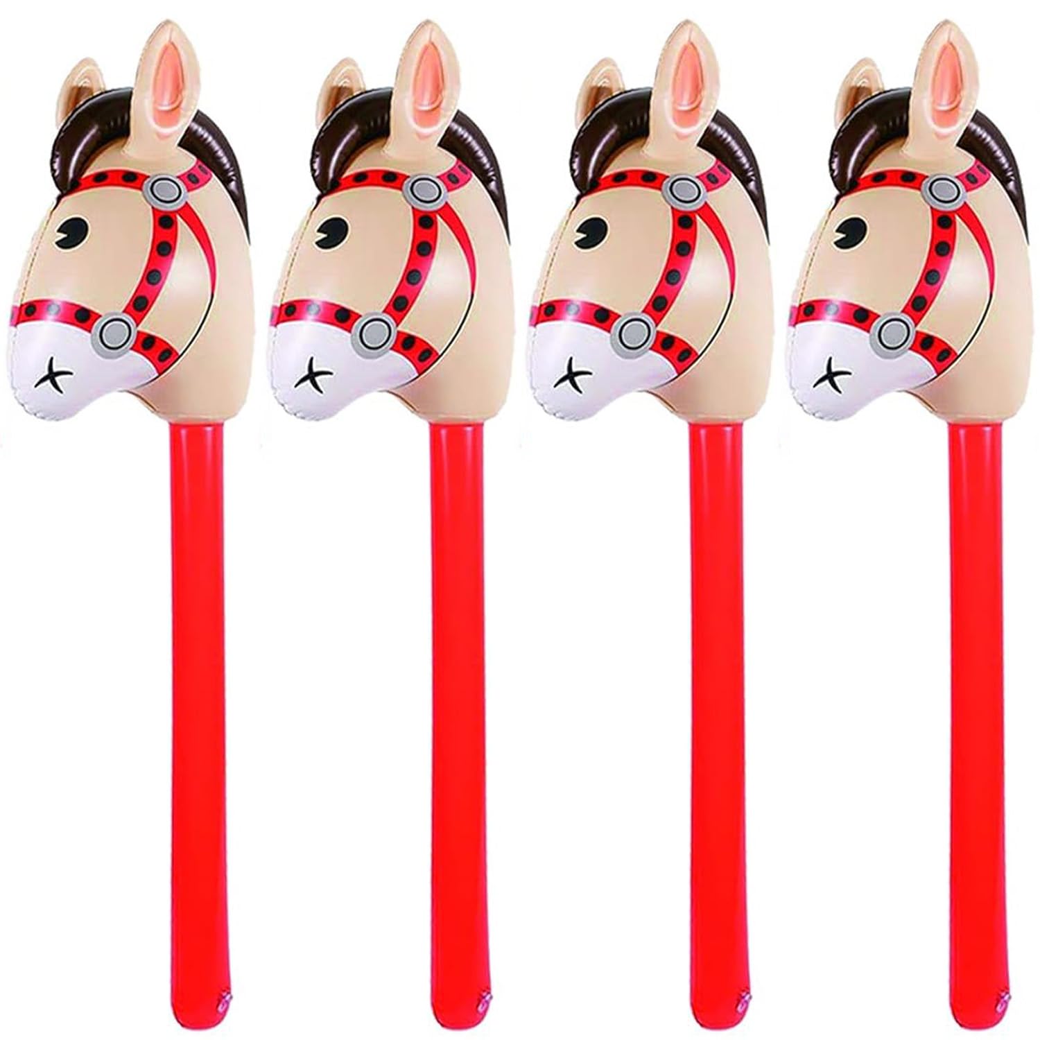 4 Pack Inflatable Stick Horses – Red Pony Western Cowboy Party Decorations