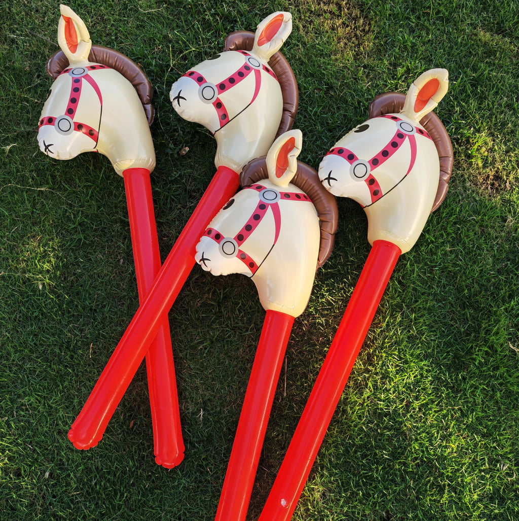 4 Pack Inflatable Stick Horses – Red Pony Western Cowboy Party Decorations