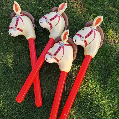 4 Pack Inflatable Stick Horses – Red Pony Western Cowboy Party Decorations