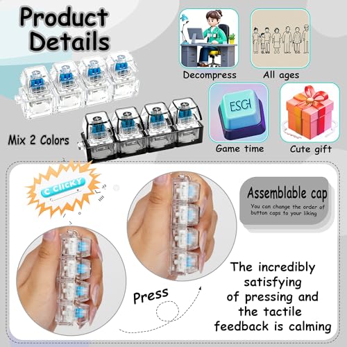 4-Pack Keyboard Fidget Keychain – Clicker Stress Relief Toy for Anxiety (Clear Black)