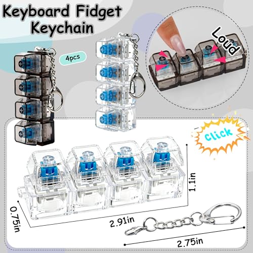 4-Pack Keyboard Fidget Keychain – Clicker Stress Relief Toy for Anxiety (Clear Black)