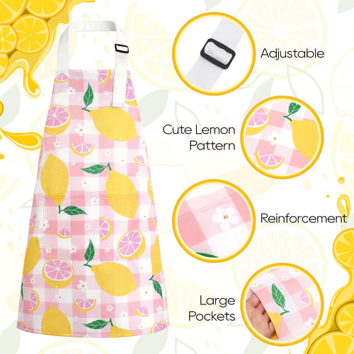 4 Pack Lemon Kids Aprons with Pockets – Adjustable Lemonade Stand Aprons for Boys and Girls