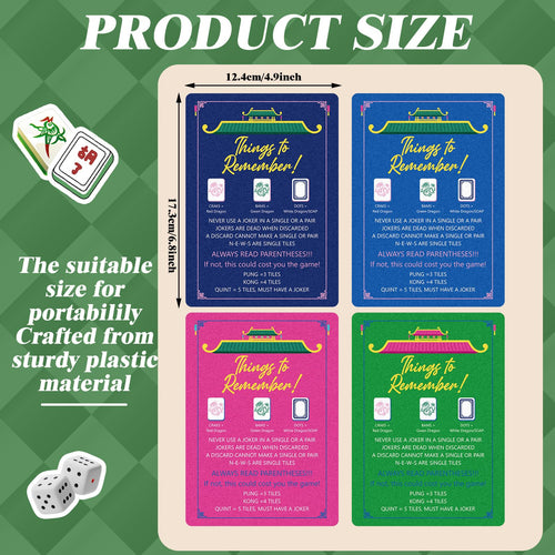 4-Pack Mahjong Shuffler Cards – PVC Tile Mixers with Waterproof Rules, 7x5 in (Purple, Green, Pink, Blue)