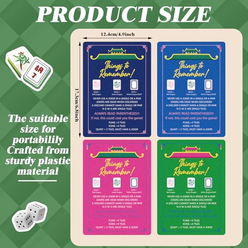 4-Pack Mahjong Shuffler Cards – PVC Tile Mixers with Waterproof Rules, 7x5 in (Purple, Green, Pink, Blue)