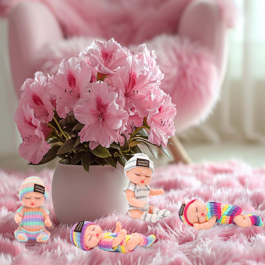 4-Pack Mini Baby Dolls with Animal Robes - 4 Inch Lifelike PVC Dolls for Kids