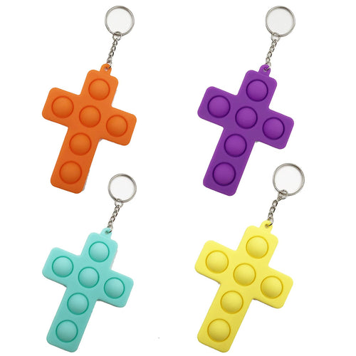 4 Pack Mini Cross Shape Pop Bubble Fidget Keychain – Silicone Stress Relief Toys for Kids & Adults | MLYYQ