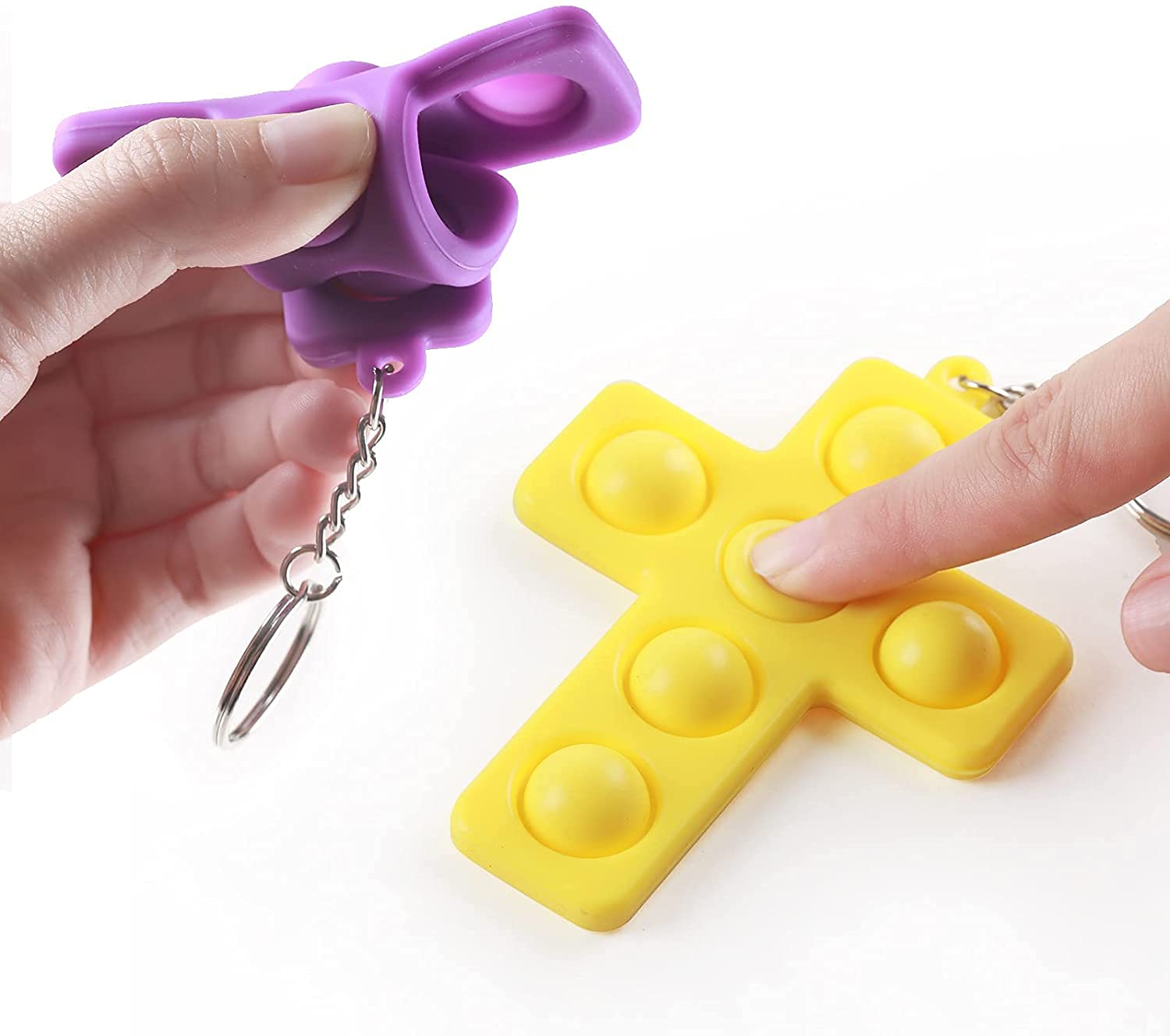 4 Pack Mini Cross Shape Pop Bubble Fidget Keychain – Silicone Stress Relief Toys for Kids & Adults | MLYYQ