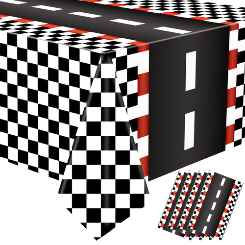 4 Pack Racing Car Disposable Plastic Tablecloths - 54x108 Inch Black Checkered Flag Table Covers for Car Theme Party