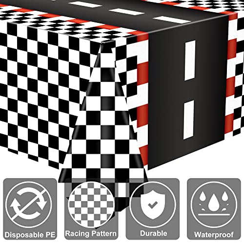 4 Pack Racing Car Disposable Plastic Tablecloths - 54x108 Inch Black Checkered Flag Table Covers for Car Theme Party