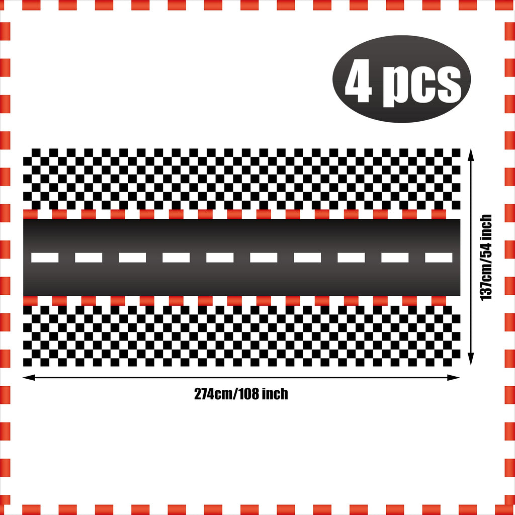 4 Pack Racing Car Disposable Plastic Tablecloths - 54x108 Inch Black Checkered Flag Table Covers for Car Theme Party