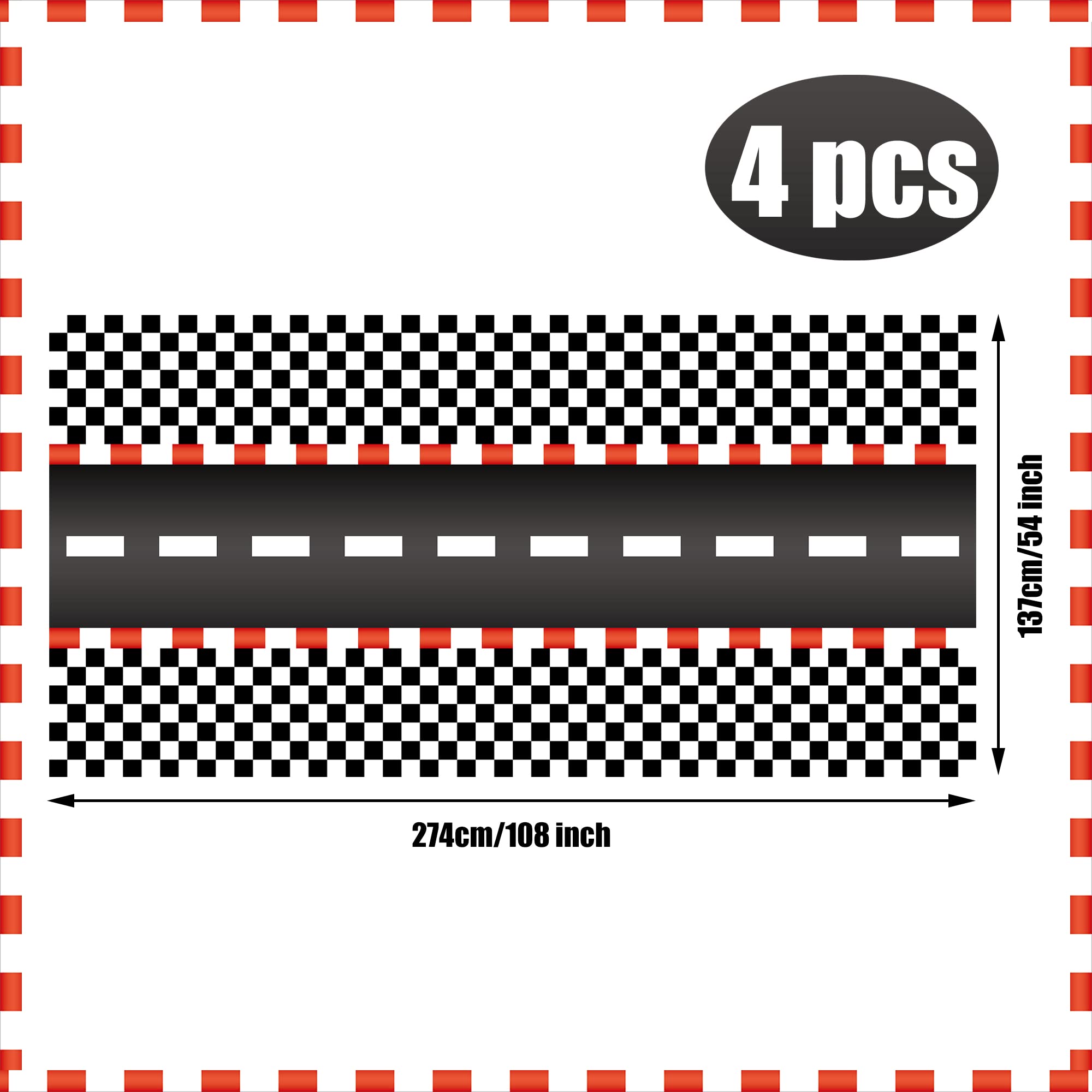 4 Pack Racing Car Disposable Plastic Tablecloths - 54x108 Inch Black Checkered Flag Table Covers for Car Theme Party