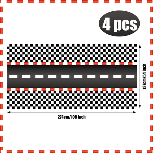 4 Pack Racing Car Disposable Plastic Tablecloths - 54x108 Inch Black Checkered Flag Table Covers for Car Theme Party