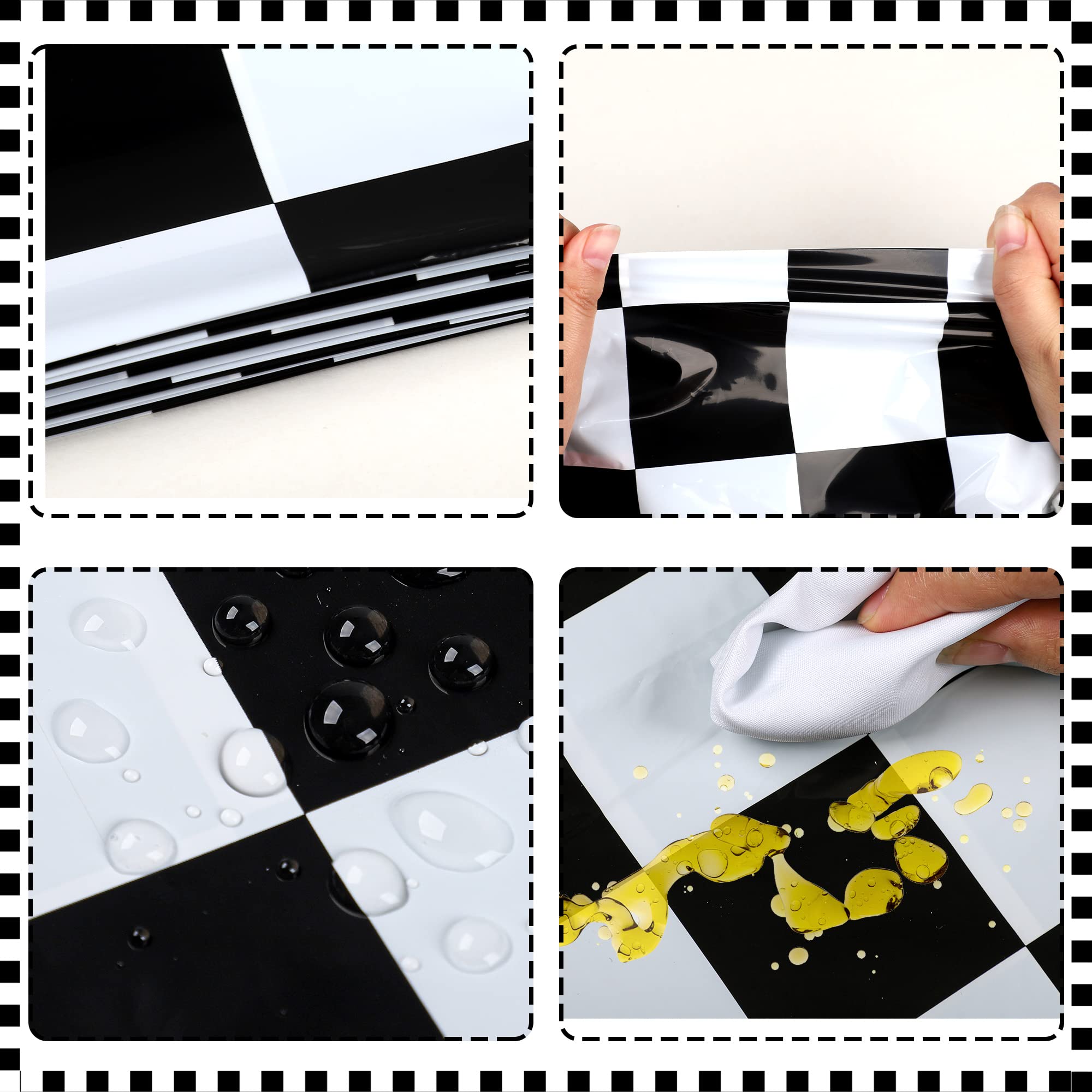 4 Pack Racing Car Disposable Plastic Tablecloths - 54x108 Inch Black Checkered Flag Table Covers for Car Theme Party