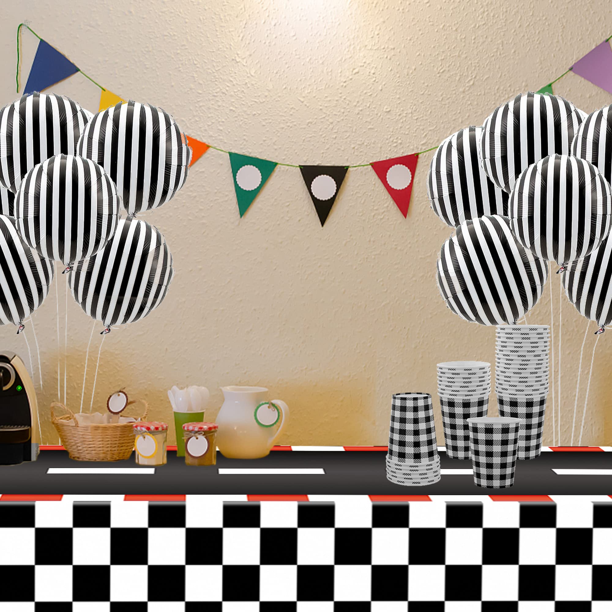 4 Pack Racing Car Disposable Plastic Tablecloths - 54x108 Inch Black Checkered Flag Table Covers for Car Theme Party