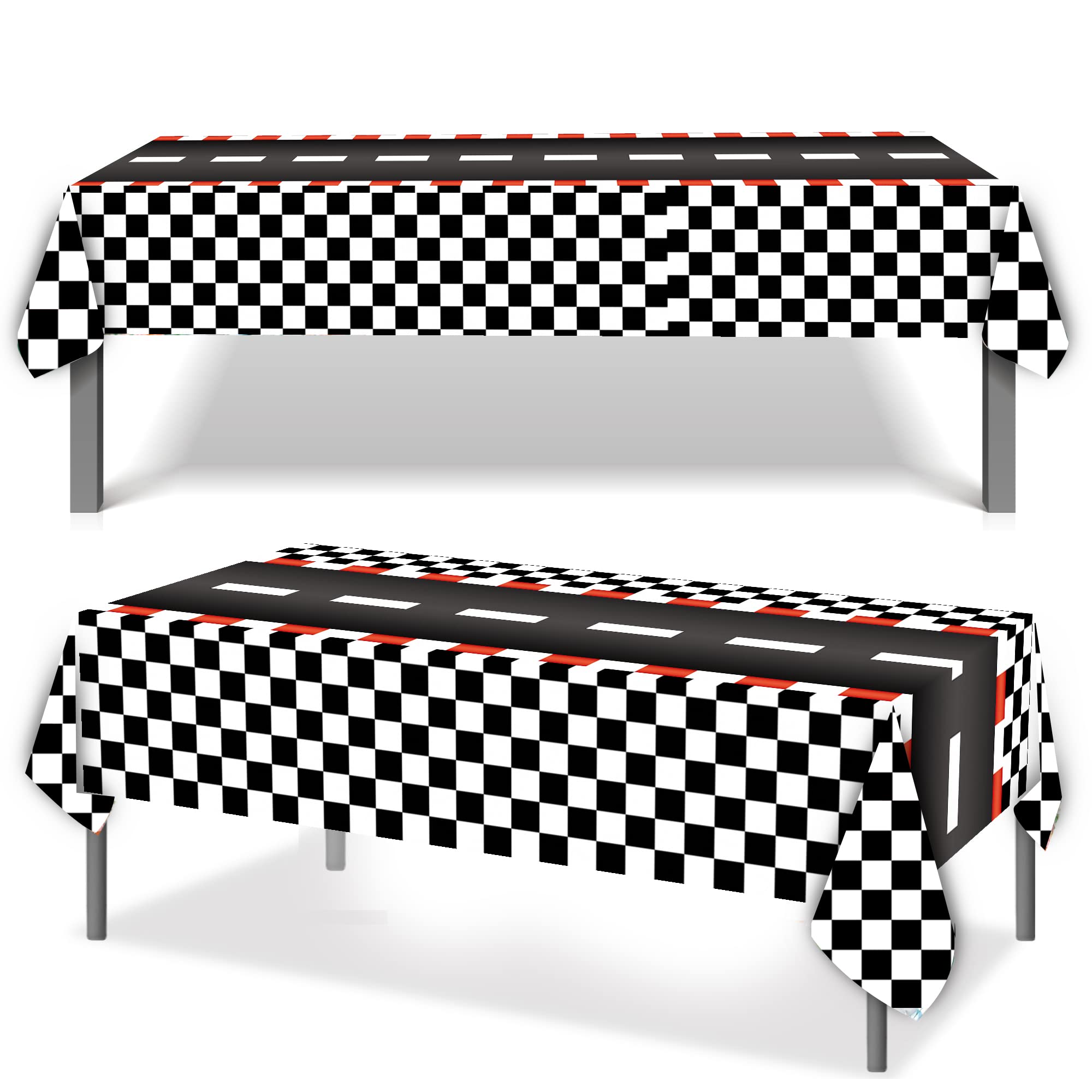 4 Pack Racing Car Disposable Plastic Tablecloths - 54x108 Inch Black Checkered Flag Table Covers for Car Theme Party