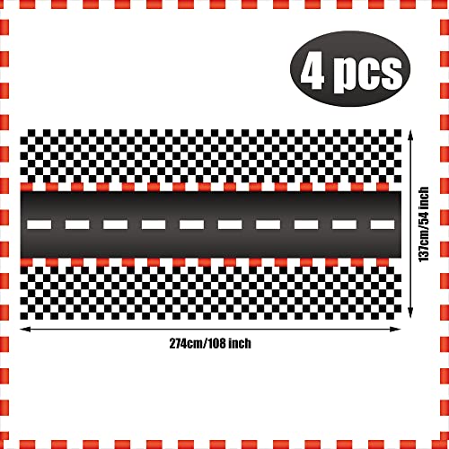 4 Pack Racing Car Disposable Plastic Tablecloths - 54x108 Inch Black Checkered Flag Table Covers for Car Theme Party