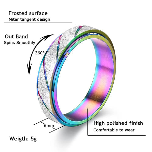 4-Pack Rainbow Titanium Steel Fidget Rings for Anxiety – Quiet Spinner Rings for Women, Size 5-11