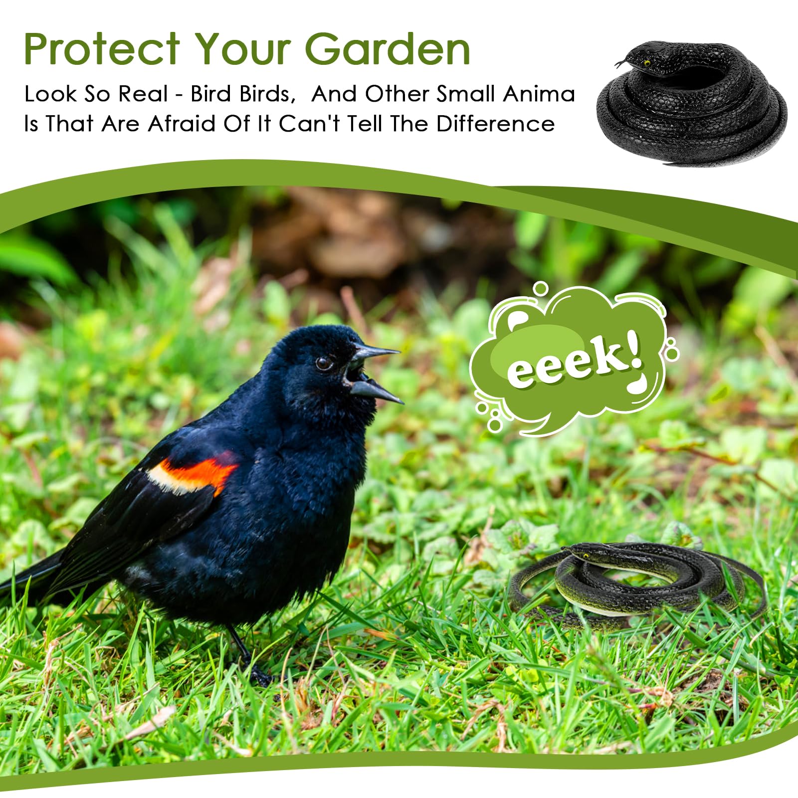 4-Pack Realistic Rubber Black Mamba Snakes for Pranks, Garden Bird Deterrent, and Halloween Decor