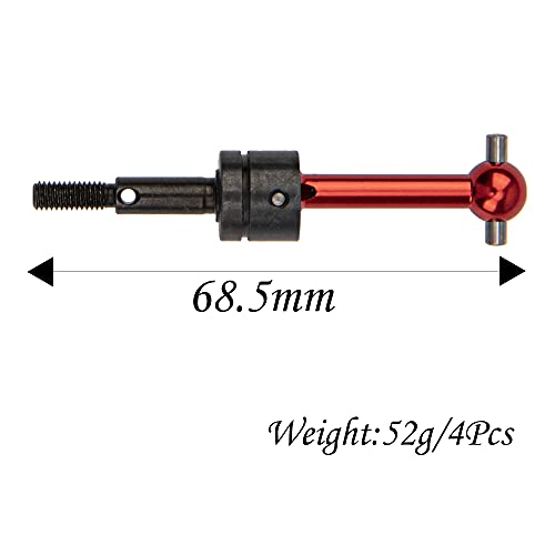 4-Pack Red Metal CVD Drive Shafts for Tamiya TT01 TT02 1/10 RC Car - Upgrade Replacement Parts