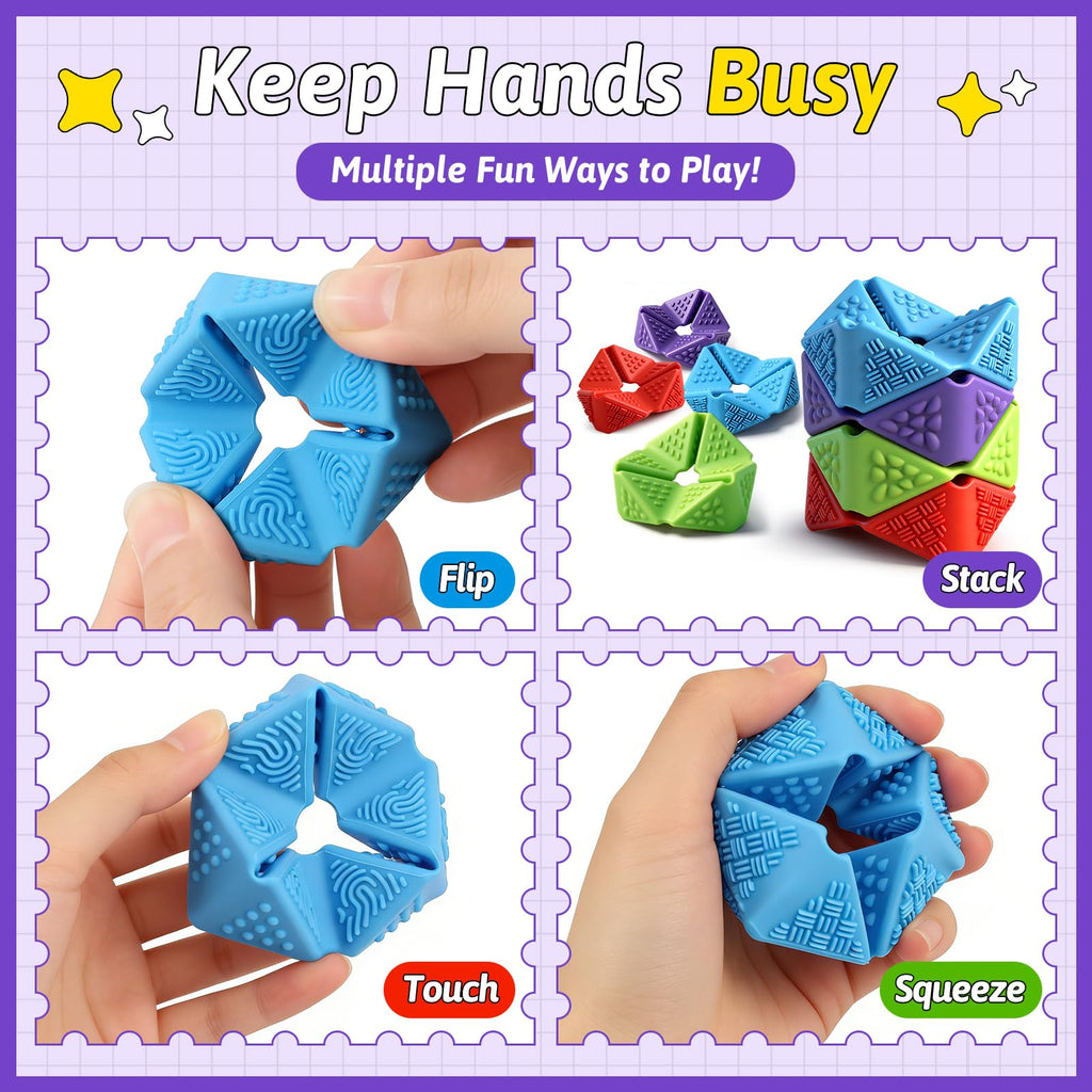 4-Pack Sensory Fidget Cubes – Silent Silicone Flip Toys for Anxiety Relief, Autism, ADHD – Textured Stimulation for Kids & Adults