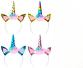 4 Pack Unicorn Headbands for Girls – Glitter Horns, Ears, and Flowers in Rainbow, Gold, Blue, Pink
