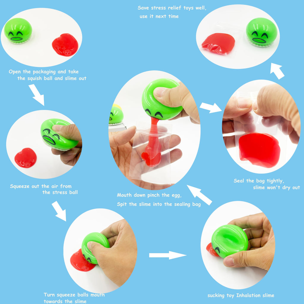 4-Pack Vomiting Egg Stress Balls with 8-Pack Slime - Funny Prank Sensory Toy for Kids & Adults