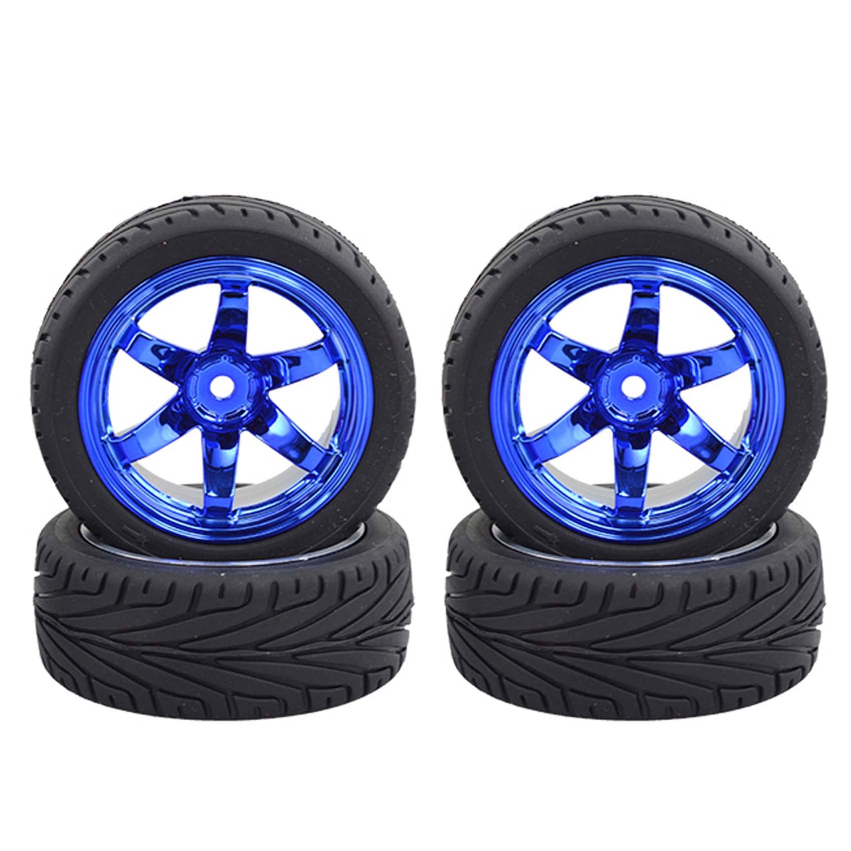 4-Piece 1/10 RC Tires & Plastic Rims for On-Road Touring Drift Cars - Blue