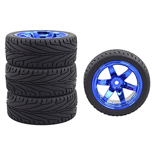 4-Piece 1/10 RC Tires & Plastic Rims for On-Road Touring Drift Cars - Blue