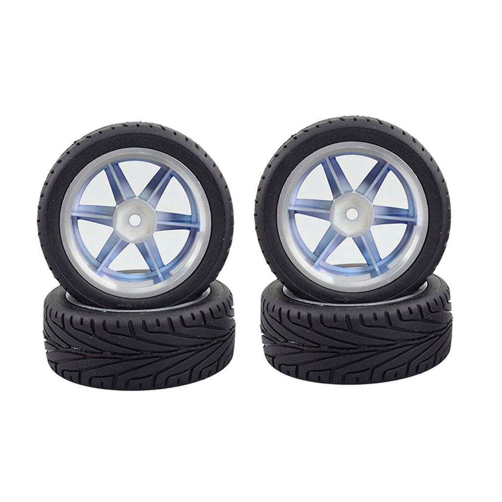 4-Piece 1/10 RC Tires & Plastic Rims for On-Road Touring Drift Cars - Blue
