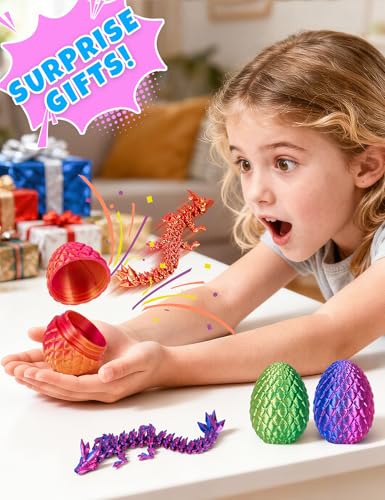 4-Piece 3D Printed Dragon Egg Set with Poseable Crystal Dragons for Easter and Party Favors